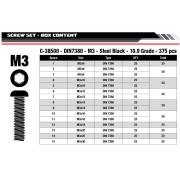 Team Corally - Screw Set M3 - Hex Button Head - DIN 7380 - Steel Black - 10.9 Grade - 15 Sizes - 375 pcs