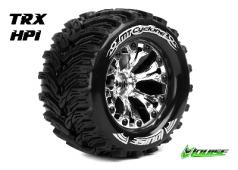 Louise RC - MT-CYCLONE - 1-10 Monster Truck Banden Set - Verlijmd op velg - Soft - 2.8" Velgen Chroom - 1/2"-Offset - GP