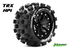 Louise RC - MT-MCROSS - 1-10 Monster Truck Banden Set - Verlijmd op velg - Soft - 2.8" Velgen Zwart - 1/2"-Offset - GP J