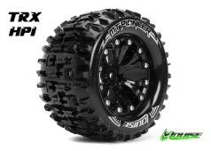 Louise RC - MT-PIONEER - 1-10 Monster Truck Banden Set - Verlijmd op velg - Soft - 2.8" Velgen Zwart - 1/2"-Offset - GP