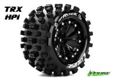 Louise RC - MT-ROCK - 1-10 Monster Truck Banden Set - Verlijmd op velg - Soft - 2.8" Velgen Zwart - 1/2"-Offset - GP JAT