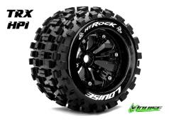 Louise RC - MT-ROCK - 1-8 Monster Truck Banden Set - Verlijmd op velg - Medium - 3.8" Velgen Zwart - 0-Offset - EP E-MAX