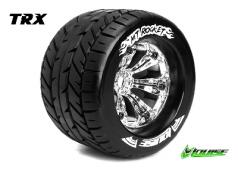 Louise RC - MT-ROCKET - 1-8 Monster Truck Banden Set - Verlijmd op velg - Medium - 3.8" Velgen Chroom - 1/2"-Offset - EP