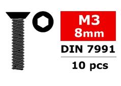 C-30051 Team Corally - Staal schroeven M3 x 8mm - Verzonkenkop binnenzeskant - 10 st