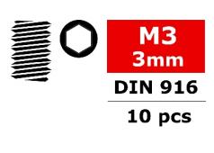 C-30150 Team Corally - Staal stelschroeven M3 x 3mm - Binnenzeskant - 10 st