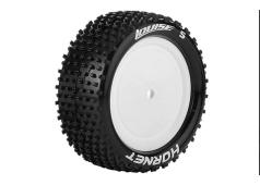 Louise RC - E-HORNET - 1-10 Buggy Tire Set - Mounted - Super Soft - White Wheels - Hex 12mm - 4WD - Rear - L-T3172VWKR