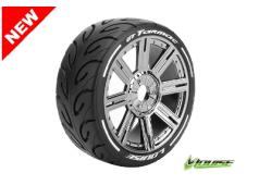 Louise RC - GT-TARMAC - MFT Technology - 1-8 Buggy Banden Set - Verlijmd op velg - Super Soft - Spaakvelgen Zwart Chroom