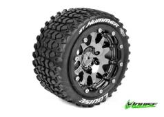 Louise RC - MFT - ST-HUMMER 1-10 Monster Truck Tire Set - Mounted - Sport - Black Chrome Bead-Lock Rims - 0-Offset - Hex
