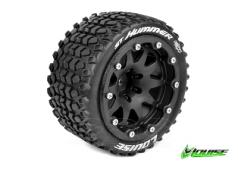 Louise RC - MFT - ST-HUMMER 1-10 Monster Truck Tire Set - Mounted - Sport - Black Chrome Bead-Lock Rims - 1/2-Offset - H