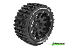 Louise RC - MFT - ST-PIONEER 1-10 Monster Truck Tire Set - Mounted - Sport - Black Bead-Lock Rims - 0-Offset - Hex 12mm 