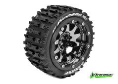 Louise RC - MFT - ST-PIONEER 1-10 Monster Truck Tire Set - Mounted - Sport - Black Bead-Lock Rims - 1/2-Offset - Hex 12m