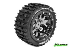 Louise RC - MFT - ST-PIONEER 1-10 Monster Truck Tire Set - Mounted - Sport - Black Chrome Bead-Lock Rims - 0-Offset - He