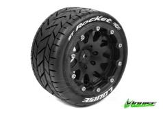 Louise RC - MFT - ST-ROCKET 1-10 Monster Truck Tire Set - Mounted - Sport - Black Bead-Lock Rims - 0-Offset - Hex 12mm -