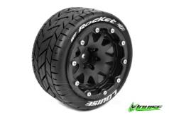 Louise RC - MFT - ST-ROCKET 1-10 Monster Truck Tire Set - Mounted - Sport - Black Chrome Bead-Lock Rims - 1/2-Offset - H