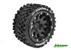 Louise RC - MFT - ST-UPHILL 1-10 Monster Truck Tire Set - Mounted - Sport - Black Bead-Lock Rims - 0-Offset - Hex 12mm -