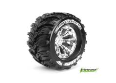 Louise RC - MT-CYCLONE - 1-8 Monster Truck Banden Set - Verlijmd op velg - Medium - 3.8" Velgen Chroom - 0-Offset - EP E