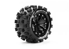 Louise RC - MT-MCROSS - 1-10 Monster Truck Banden Set - Verlijmd op velg - Soft - 2.8" Velgen Zwart - 0-Offset - EP STAM