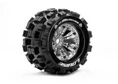 Louise RC - MT-MCROSS - 1-8 Monster Truck Banden Set - Verlijmd op velg - Medium - 3.8" Velgen Chroom - 0-Offset - EP E-