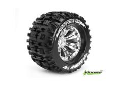 Louise RC - MT-PIONEER - 1-8 Monster Truck Banden Set - Verlijmd op velg - Medium - 3.8" Velgen Chroom - 0-Offset - EP E