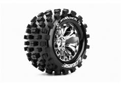 Louise RC - MT-ROCK - 1-10 Monster Truck Banden Set - Verlijmd op velg - Soft - 2.8" Velgen Chroom - 0-Offset - 2.8" Vel