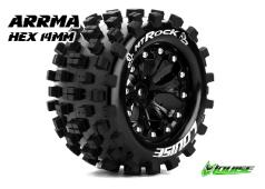 Louise RC - MT-ROCK - 1-10 Monster Truck Banden Set - Verlijmd op velg - Soft - 2.8" Velgen Zwart - Zeskant 14mm - ARRMA