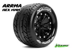 Louise RC - MT-ROCKET - 1-10 Monster Truck Banden Set - Verlijmd op velg - Soft - 2.8" Velgen Zwart - Zeskant 14mm - ARR