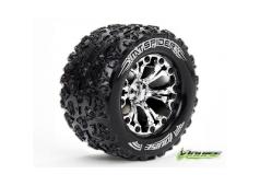 Louise RC - MT-SPIDER - 1-10 Monster Truck Banden Set - Verlijmd op velg - Soft - 2.8" Velgen Chroom - 0-Offset - 2.8" V