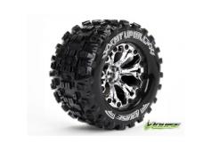 Louise RC - MT-UPHILL - 1-10 Monster Truck Banden Set - Verlijmd op velg - Soft - 2.8" Velgen Chroom - 0-Offset - 2.8" V