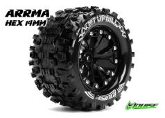 Louise RC - MT-UPHILL - 1-10 Monster Truck Banden Set - Verlijmd op velg - Soft - 2.8" Velgen Zwart - Zeskant 14mm - ARR