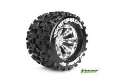 Louise RC - MT-UPHILL - 1-8 Monster Truck Banden Set - Verlijmd op velg - Medium - 3.8" Velgen Chroom - 0-Offset - EP E-