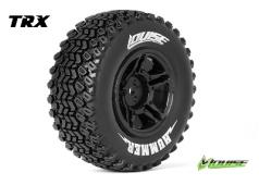 Louise RC - SC-HUMMER - 1-10 Short Course Banden Set - Verlijmd op velg - Soft - Velgen Zwart - SLASH Achter - SLASH 4X4