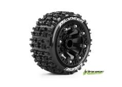 Louise RC - ST-PIONEER - 1-16 Truck Banden Set - Verlijmd op velg - Soft - 2.2" Velgen Zwart - REVO - SUMMIT - Savage XS