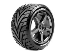Louise RC - T-ROCKET - 1-8 Truggy Tire Set - Mounted - Soft - Black-Chrome Spoke Wheels - 0-Offset - Hex 17mm - L-T3250S