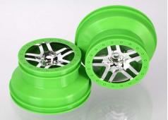 Traxxas TRX6872X Wielen, SCT Split-Spoke, chroom, groene beadloc