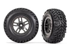 TRAXXAS TIRES & WHEELS, ASSEMBLED, GLUED (SCT SPLIT-SPOKE GRAY BEADLOCK STYLE WHEELS, SCT OFF-ROAD RACING TIRES, FOAM IN