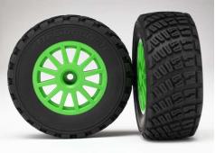 Traxxas TRX7473X Tires & wheels, assembled, glued (Green wheels,