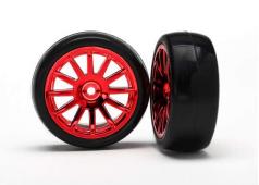 Traxxas TRX7573X Tires & wheels, assembled, glued (12-spoke red 