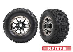 TRX9573A Tires & wheels, assembled, glued (3.8' black chrome wheels, belted Sledgehammer tires, foam inserts) (2)