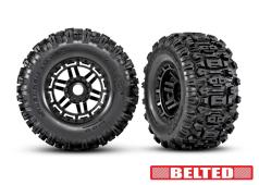 TRX8979 Tires & wheels, assembled, glued (black wheels, belted Sledgehammer All-Terrain tires, dual profile (2.9' outer,