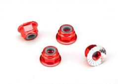 Traxxas TRX1747A Moeren, aluminium, flens, gekarteld (4 mm) (rood geanodiseerd) (4)