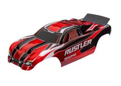 Traxxas TRX3750R Body, Rustler (past ook op Rustler VXL), rood (geverfd, emblemen aangebracht, geassembleerd met vleugel