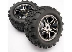 Traxxas TRX4983A Banden en wielen, geassembleerd, gelijmd (SS (Split Spoke ') zwart chromen wielen, Maxx banden (6.3 "bu