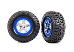 Traxxas TRX5867A Banden en wielen, gemonteerd, gelijmd (SCT-chroom, blauwe beadlock-stijl wielen, BFGoodrich Mud-Terrain