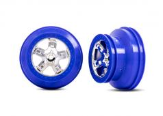Traxxas TRX5868A Wielen, SCT-chroom, blauwe beadlock-stijl, dubbel profiel (2,2" buiten 3,0" binnen) (2) (4WD voor/achte