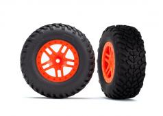 Traxxas TRX5892 Banden en wielen, geassembleerd, gelijmd (SCT Split-Spoke oranje wielen, SCT off-road racebanden, schuim