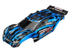 Traxxas TRX6718X Body, Rustler 4X4, blauw / raam, grille, sticker met lichtplaat (gemonteerd met voorste en achterste ca