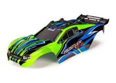 Traxxas TRX6734G Body, Rustler 4X4, groen en blauw / raam, grille, stickervel met verlichting (gemonteerd met voor- en a