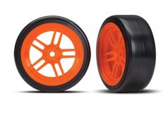 Traxxas TRX8376A Banden op Velgen gelijmd Split-Spoke Velgen oranje voor