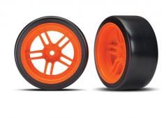 Traxxas TRX8377A Banden op Velgen gelijmd Split-Spoke Velgen oranje achter