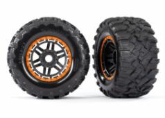 Traxxas TRX8972T Banden en wielen, gemonteerd, gelijmd (zwart, oranje beadlock-achtige wielen, Maxx MT-banden, schuimrub